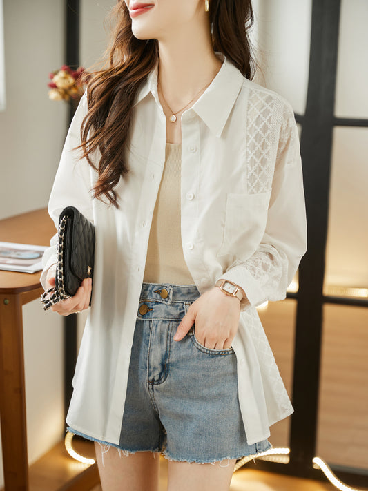 Vintage Off-White Diamond Lace Panel Shirt