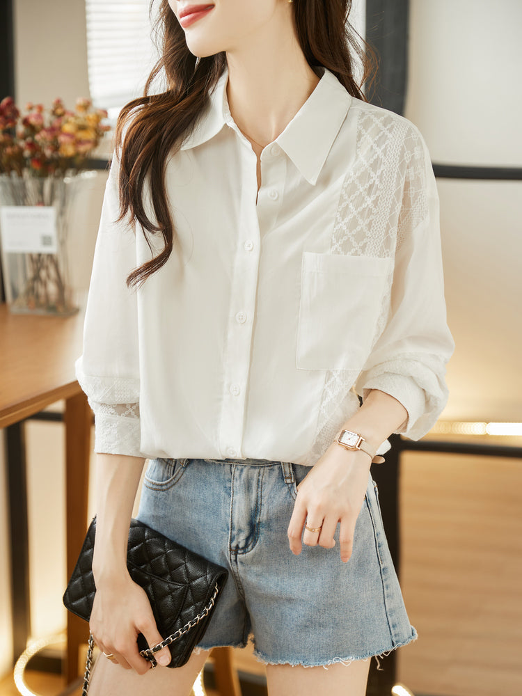 Vintage Off-White Diamond Lace Panel Shirt