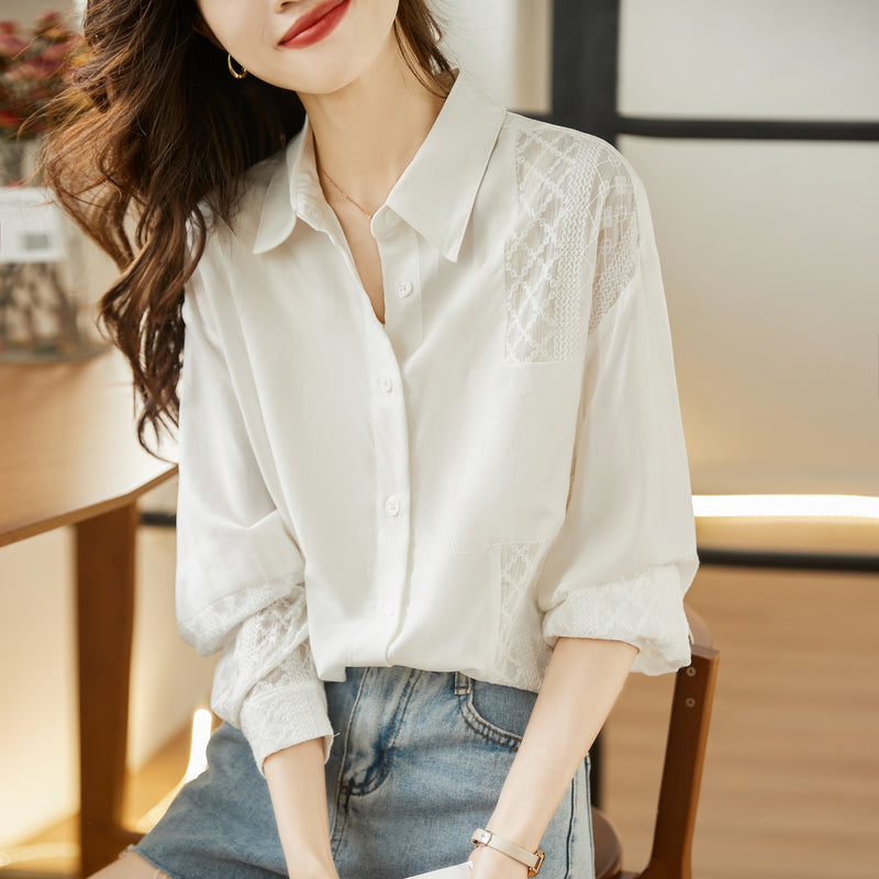 Vintage Off-White Diamond Lace Panel Shirt