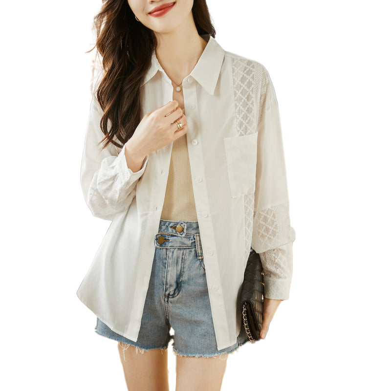 Vintage Off-White Diamond Lace Panel Shirt