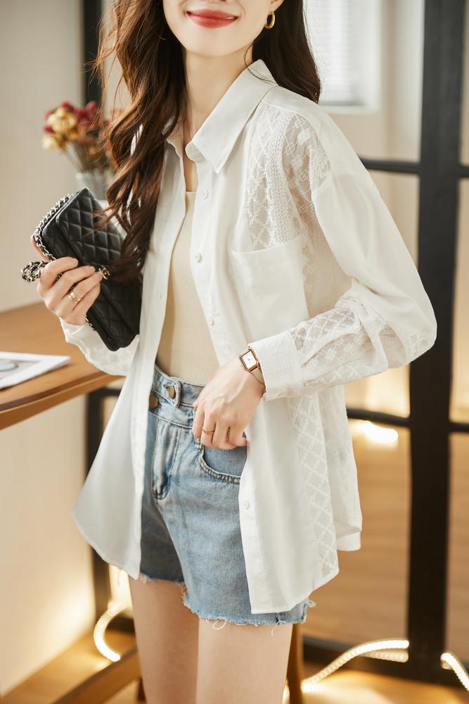 Vintage Off-White Diamond Lace Panel Shirt