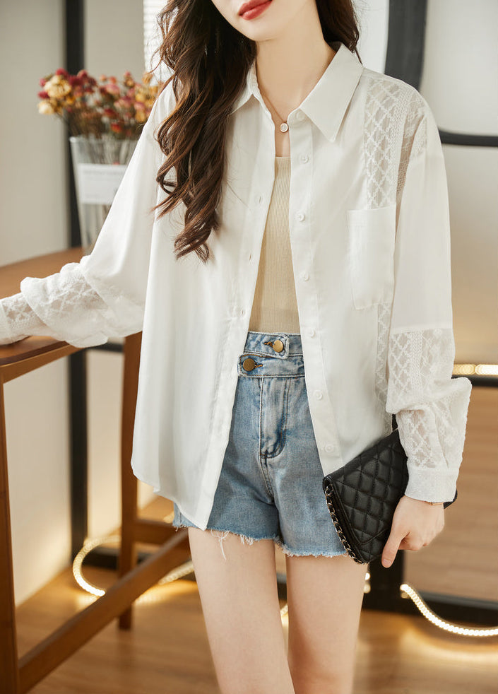 Vintage Off-White Diamond Lace Panel Shirt
