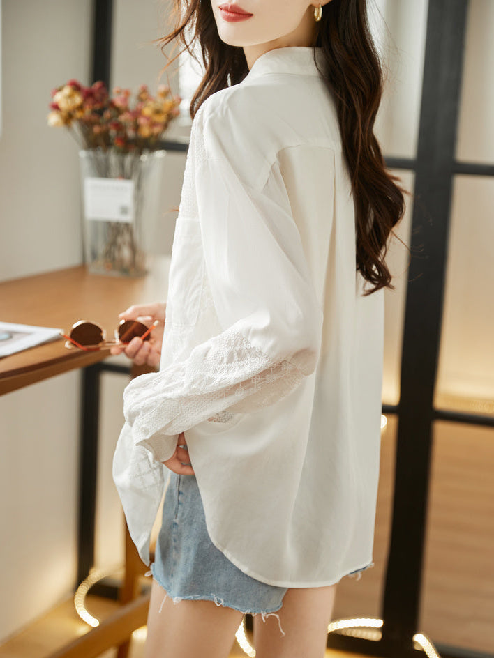 Vintage Off-White Diamond Lace Panel Shirt
