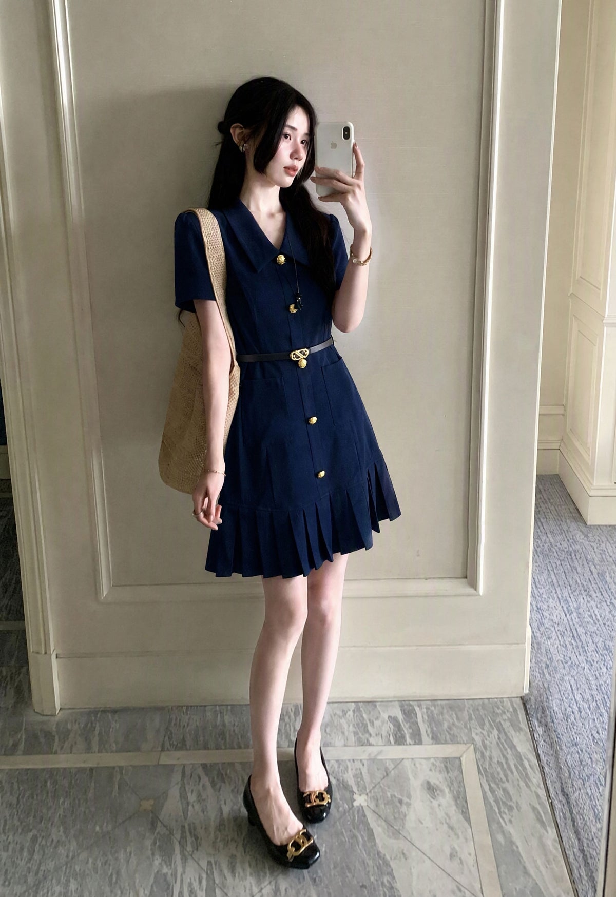 Vintage Preppy V-Neck Shirt Dress