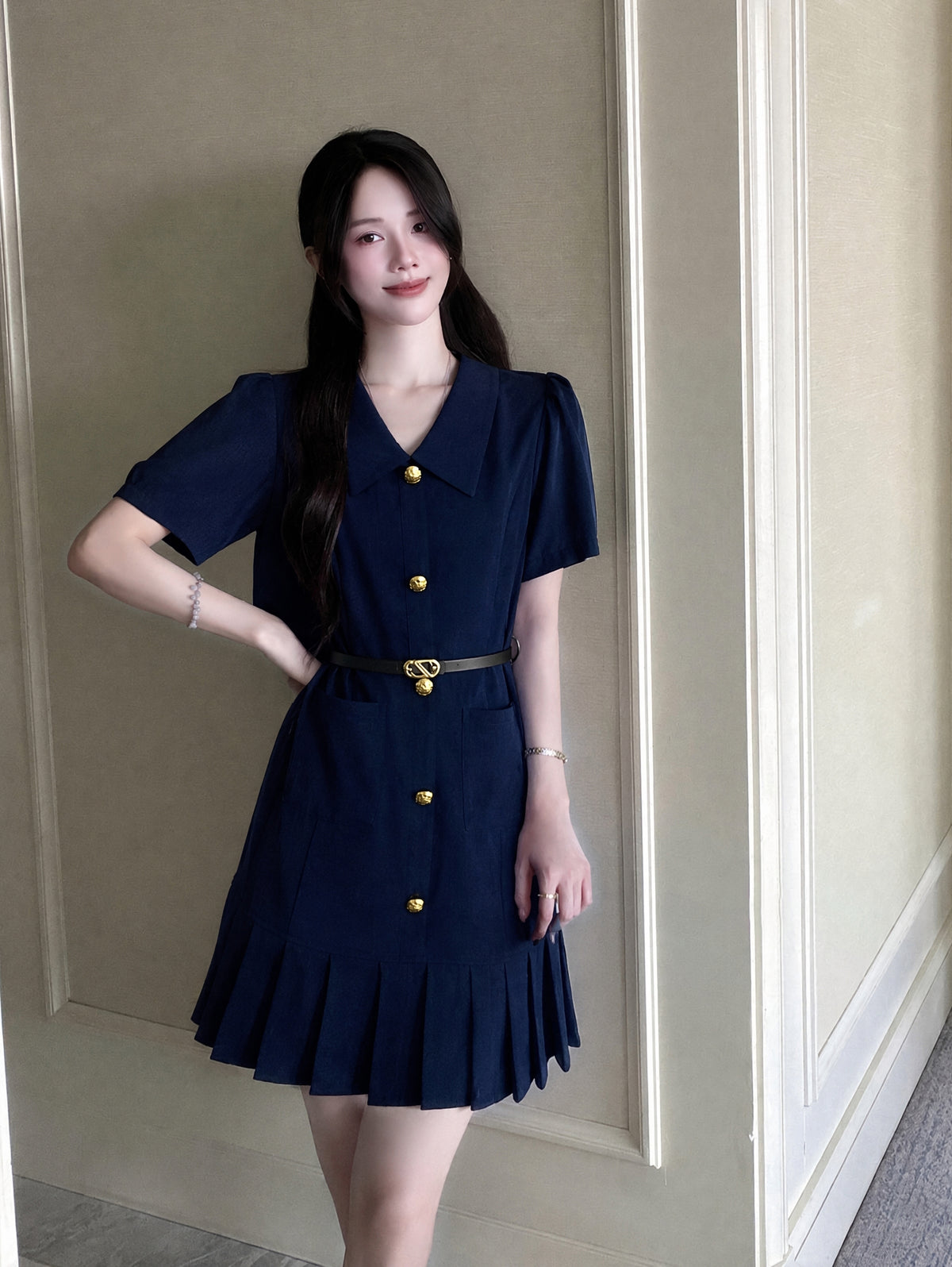 Vintage Preppy V-Neck Shirt Dress