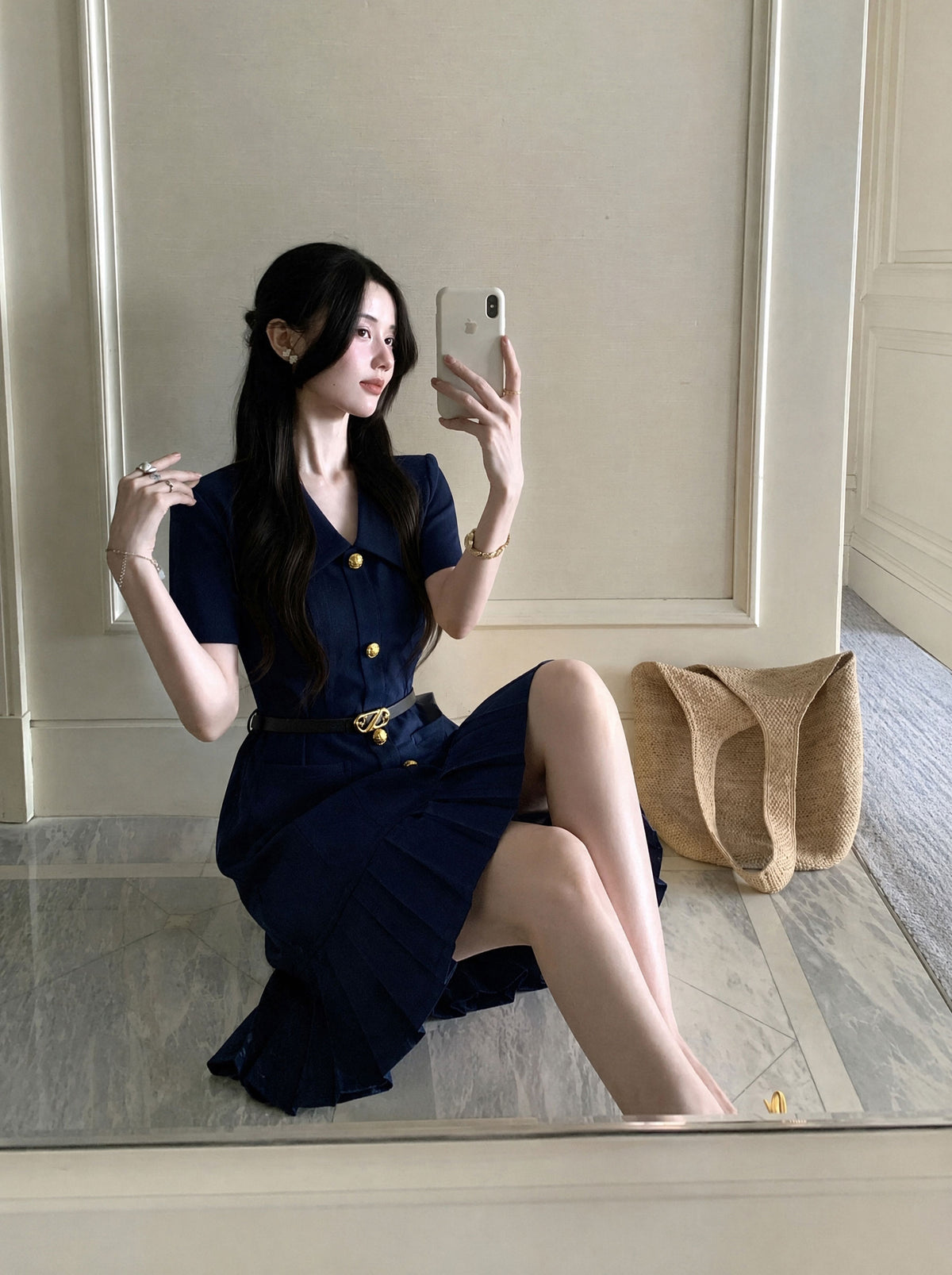 Vintage Preppy V-Neck Shirt Dress
