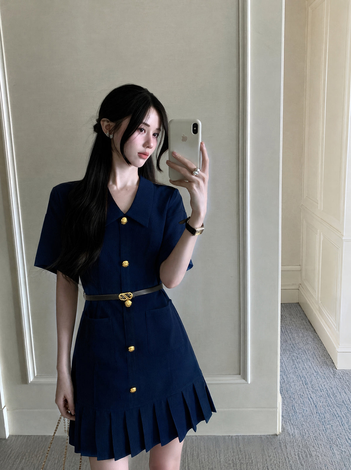 Vintage Preppy V-Neck Shirt Dress