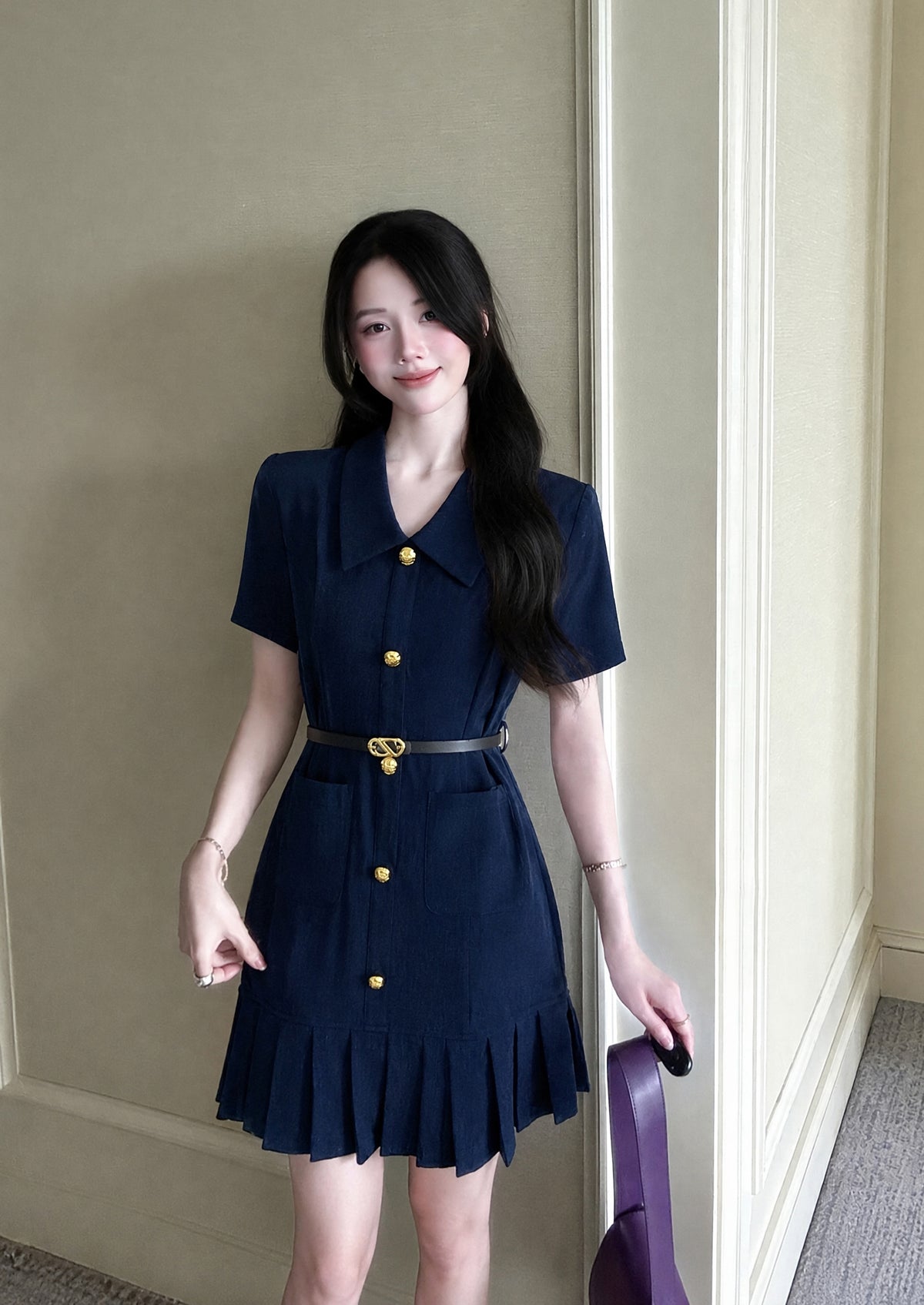 Vintage Preppy V-Neck Shirt Dress