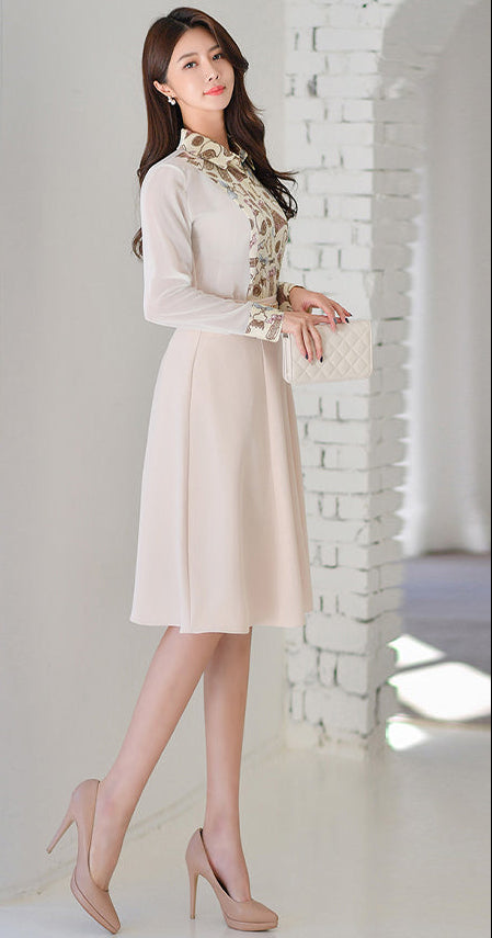 Vintage Scarf-Print Pleated -Two Piece Dress
