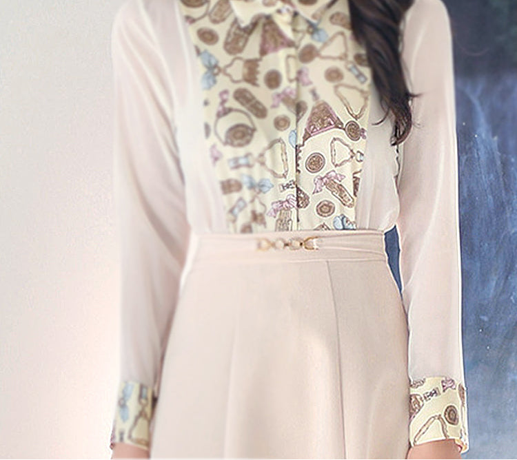 Vintage Scarf-Print Pleated -Two Piece Dress