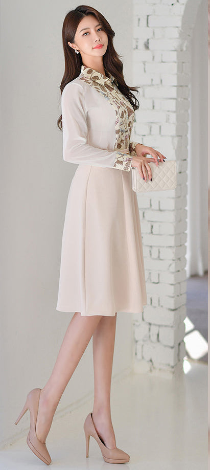 Vintage Scarf-Print Pleated -Two Piece Dress