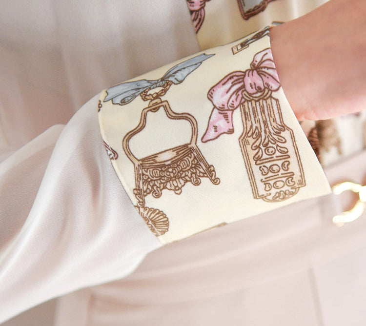 Vintage Scarf-Print Pleated -Two Piece Dress