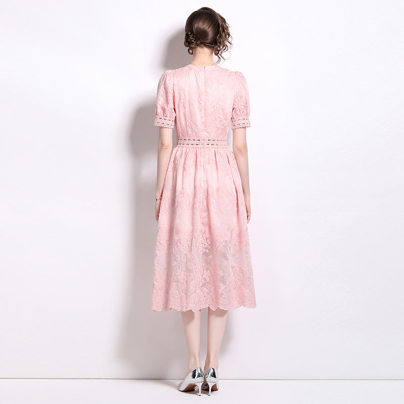 Vintage V-Neck Crochet Lace Button-Down Dress