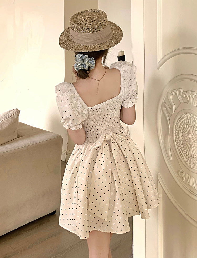 Vintage-Style Milkmaid Dress in Polka Dot White