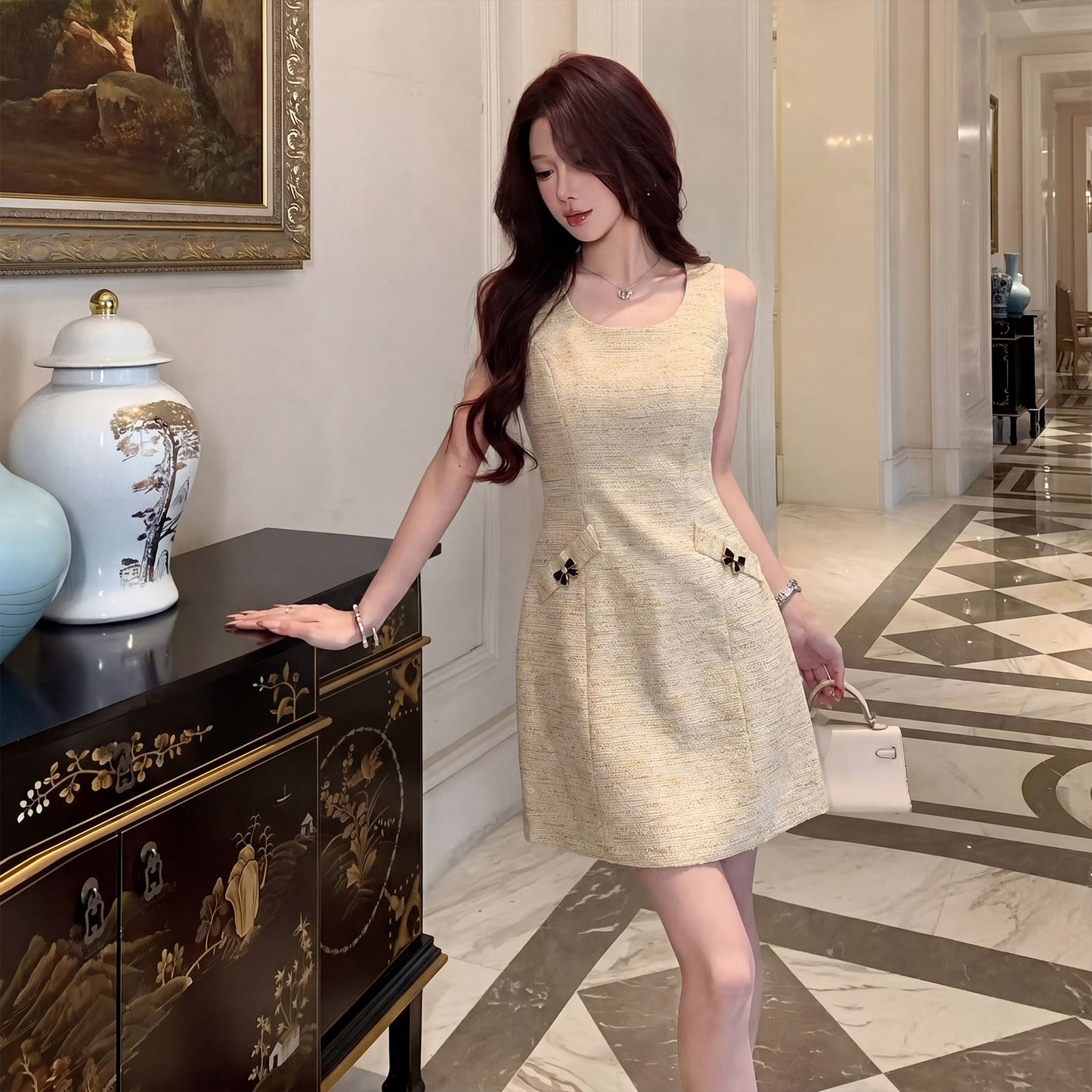 Vintage Style Tweed Sleeveless Dress