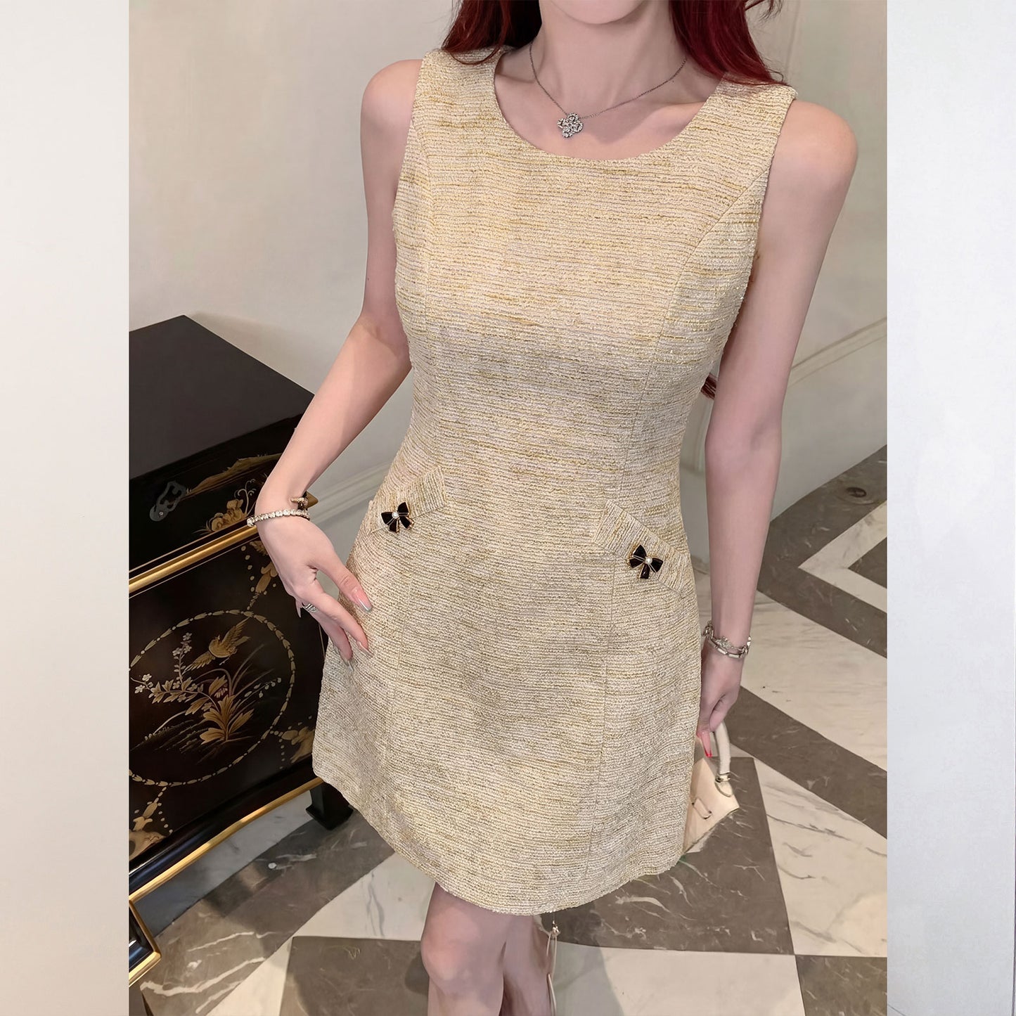 Vintage Style Tweed Sleeveless Dress