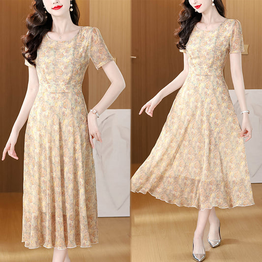 Warm Pastel Floral Mosaic Cocktail Dress - Summer Wedding Guest Midi Dress