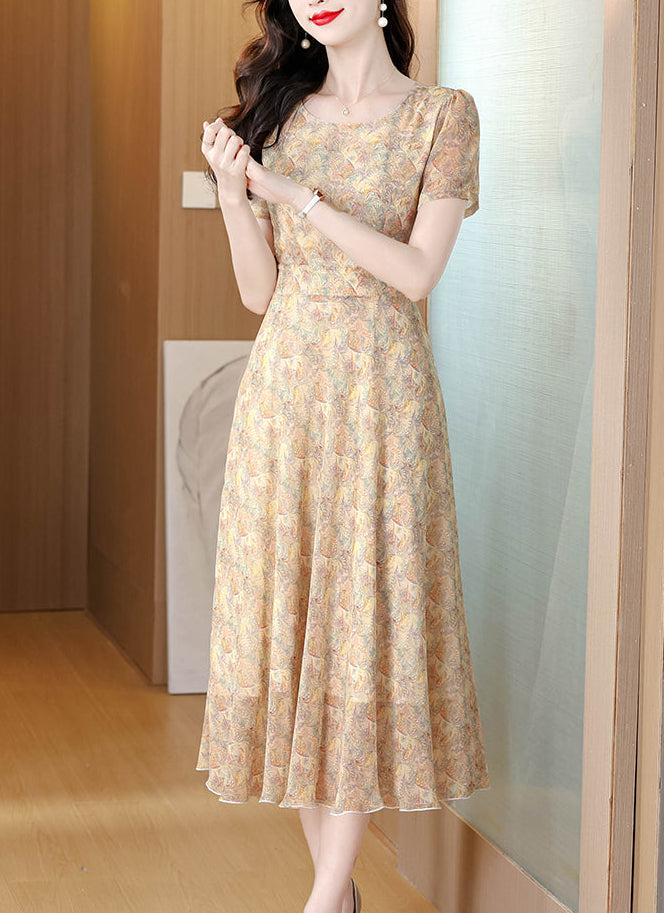 Warm Pastel Floral Mosaic Cocktail Dress - Summer Wedding Guest Midi Dress