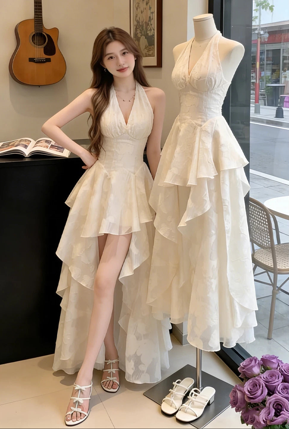 Whisper White Cascade Dress-Camila Jacquard Tiered Dress