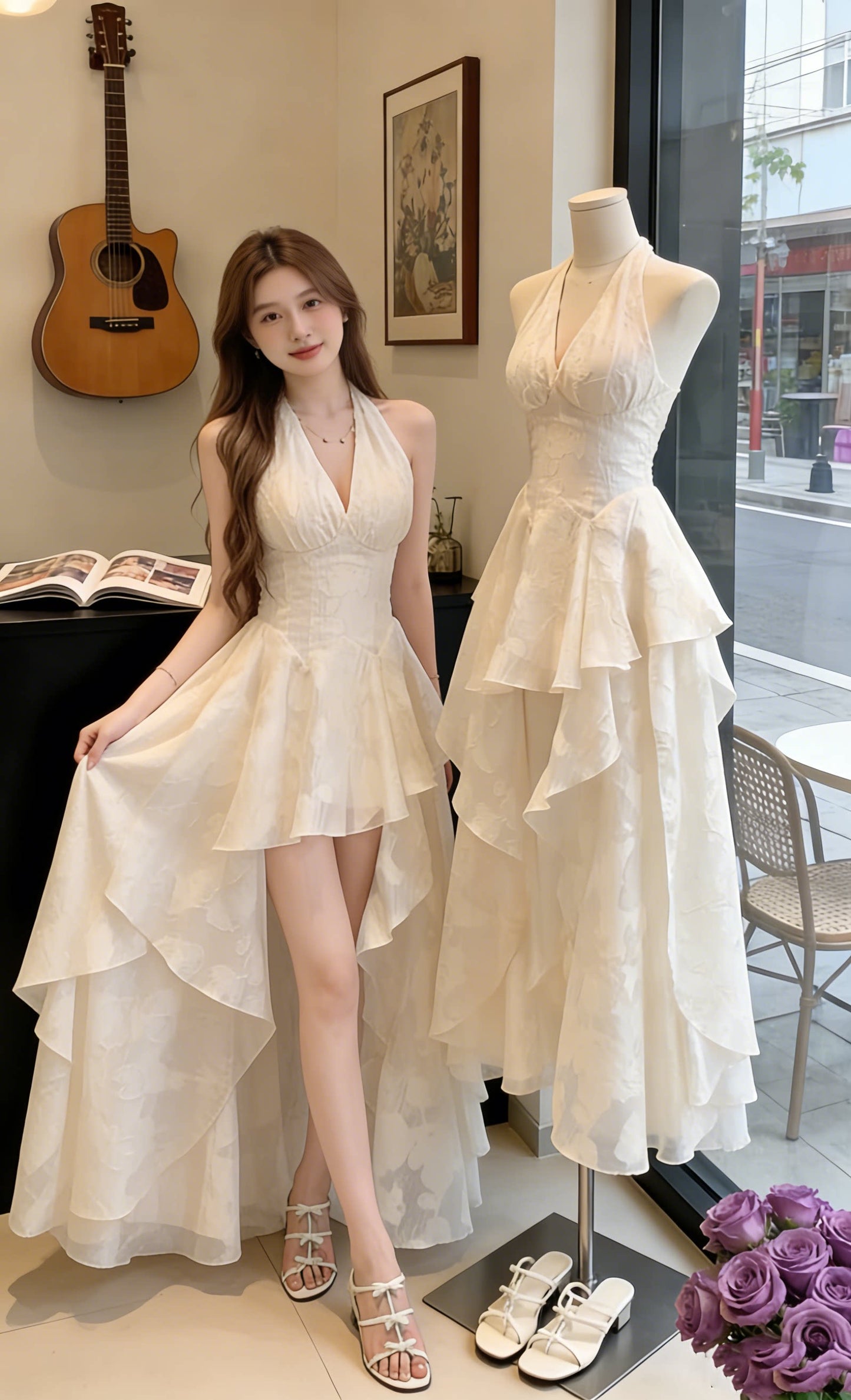 Whisper White Cascade Dress-Camila Jacquard Tiered Dress