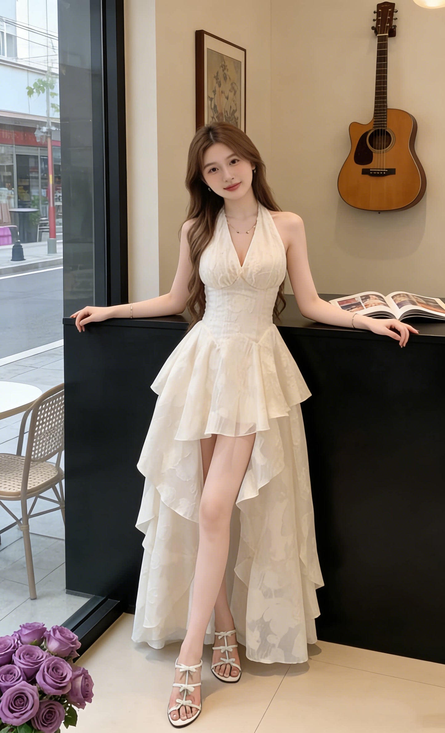 Whisper White Cascade Dress-Camila Jacquard Tiered Dress