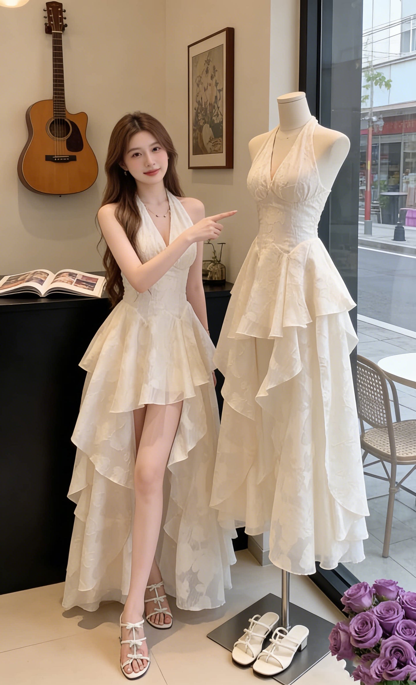 Whisper White Cascade Dress-Camila Jacquard Tiered Dress