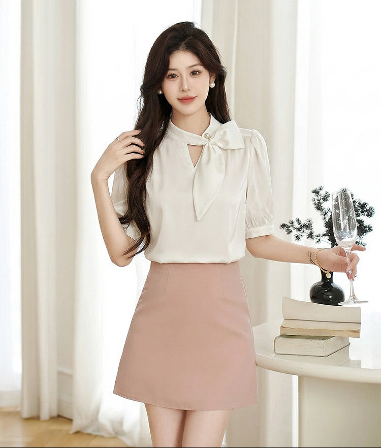 Elegant Mock Neck Bow Blouse