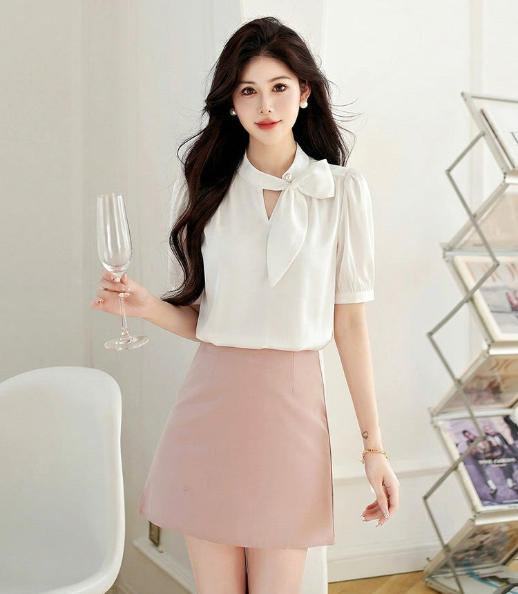 Elegant Mock Neck Bow Blouse