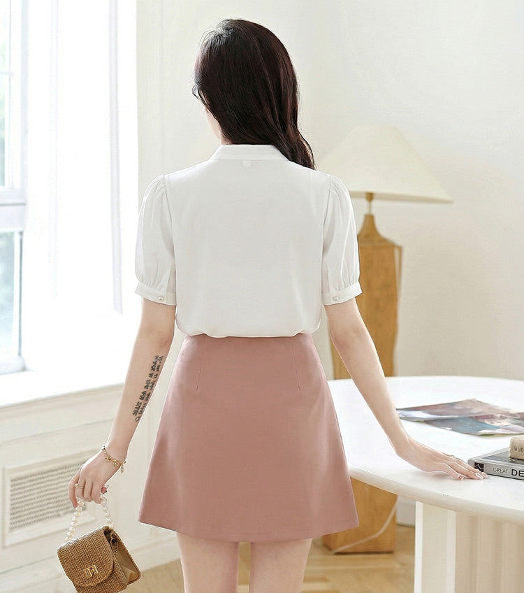 Elegant Mock Neck Bow Blouse
