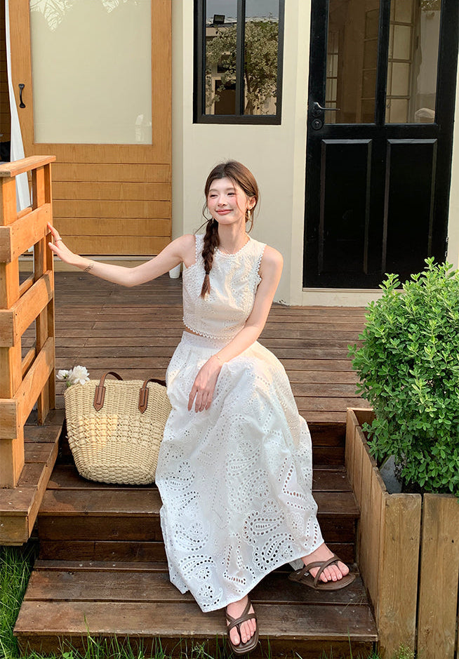 Heritage Lace Scallop Crop & Skirt Duo