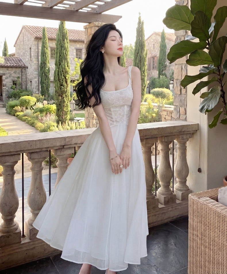 White Lace Corset Midi Dress