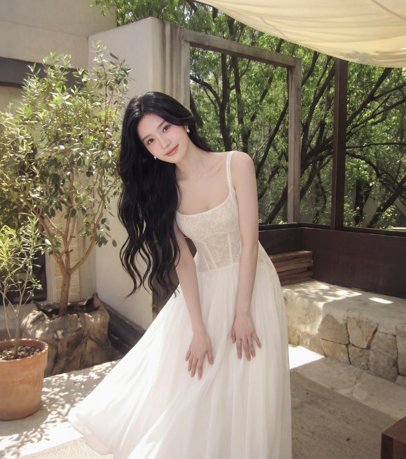White Lace Corset Midi Dress