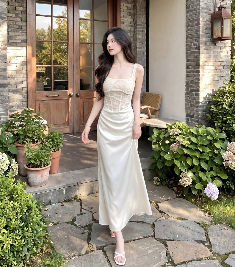 White Lace Corset Midi Dress