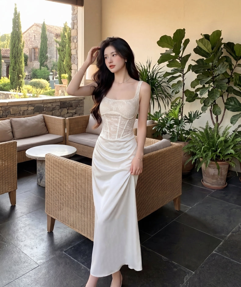 White Lace Corset Midi Dress