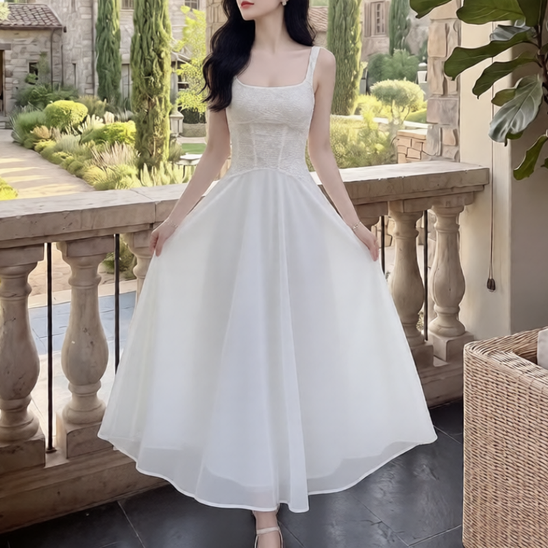 White Lace Corset Midi Dress