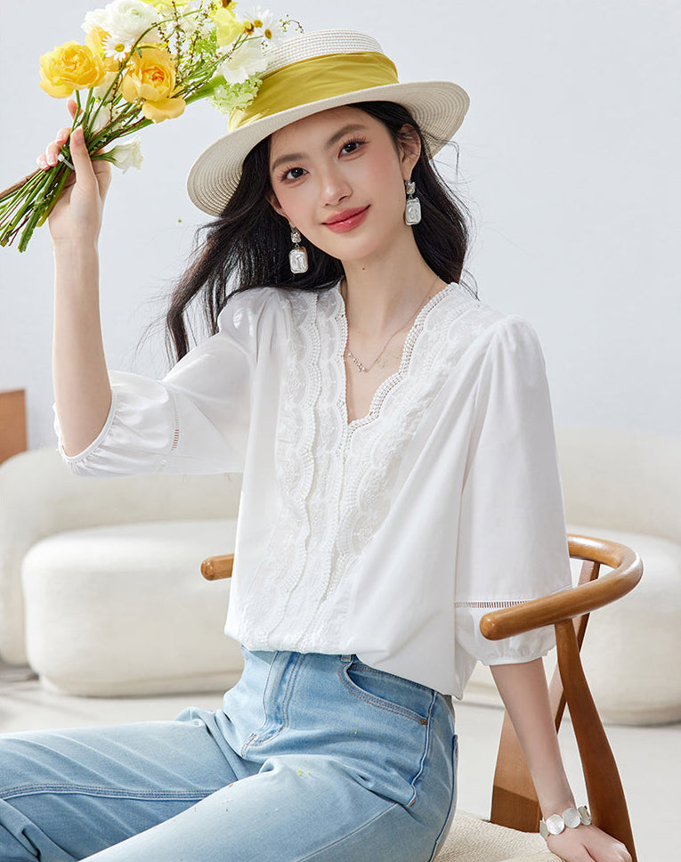 Sun-Drenched Meadow Lace Blouse