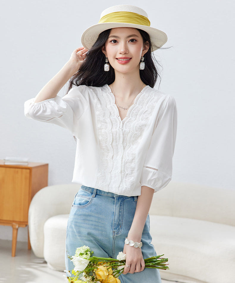 Sun-Drenched Meadow Lace Blouse