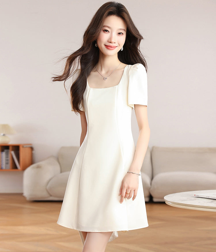 Vintage Pearl Puff-Sleeve Dress