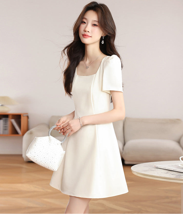 Vintage Pearl Puff-Sleeve Dress