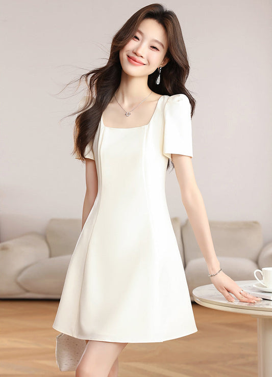 Vintage Pearl Puff-Sleeve Dress