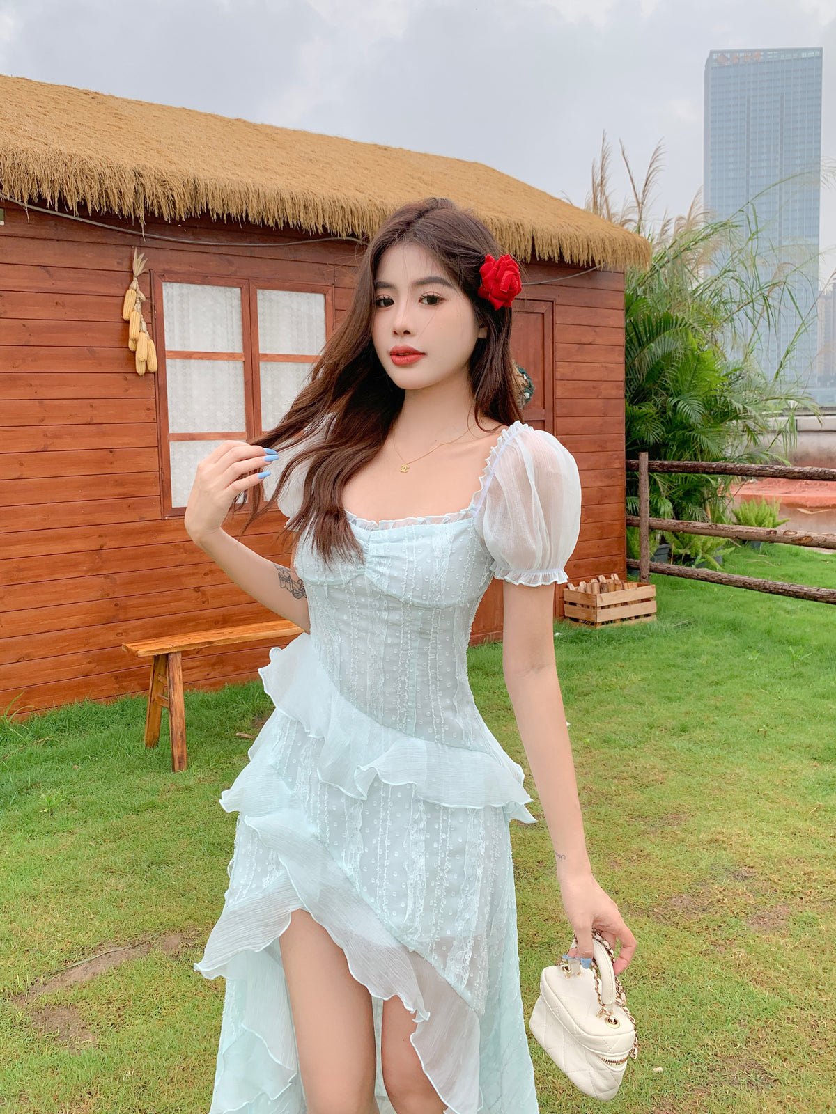 White Milkmaid Tiered Ruffle Midi Dress