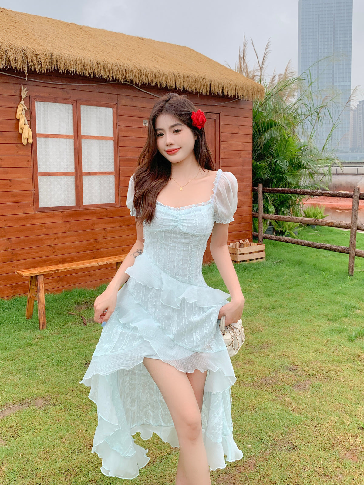 White Milkmaid Tiered Ruffle Midi Dress