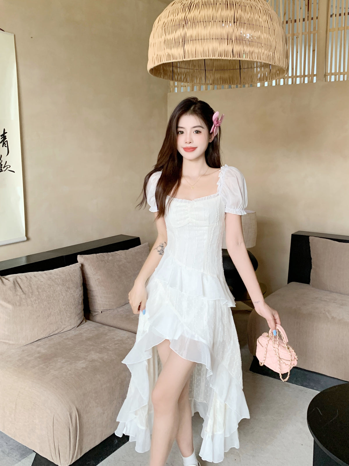 White Milkmaid Tiered Ruffle Midi Dress