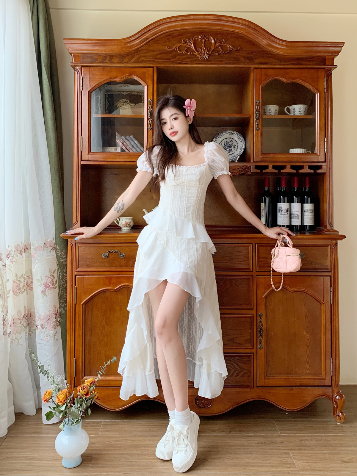 White Milkmaid Tiered Ruffle Midi Dress