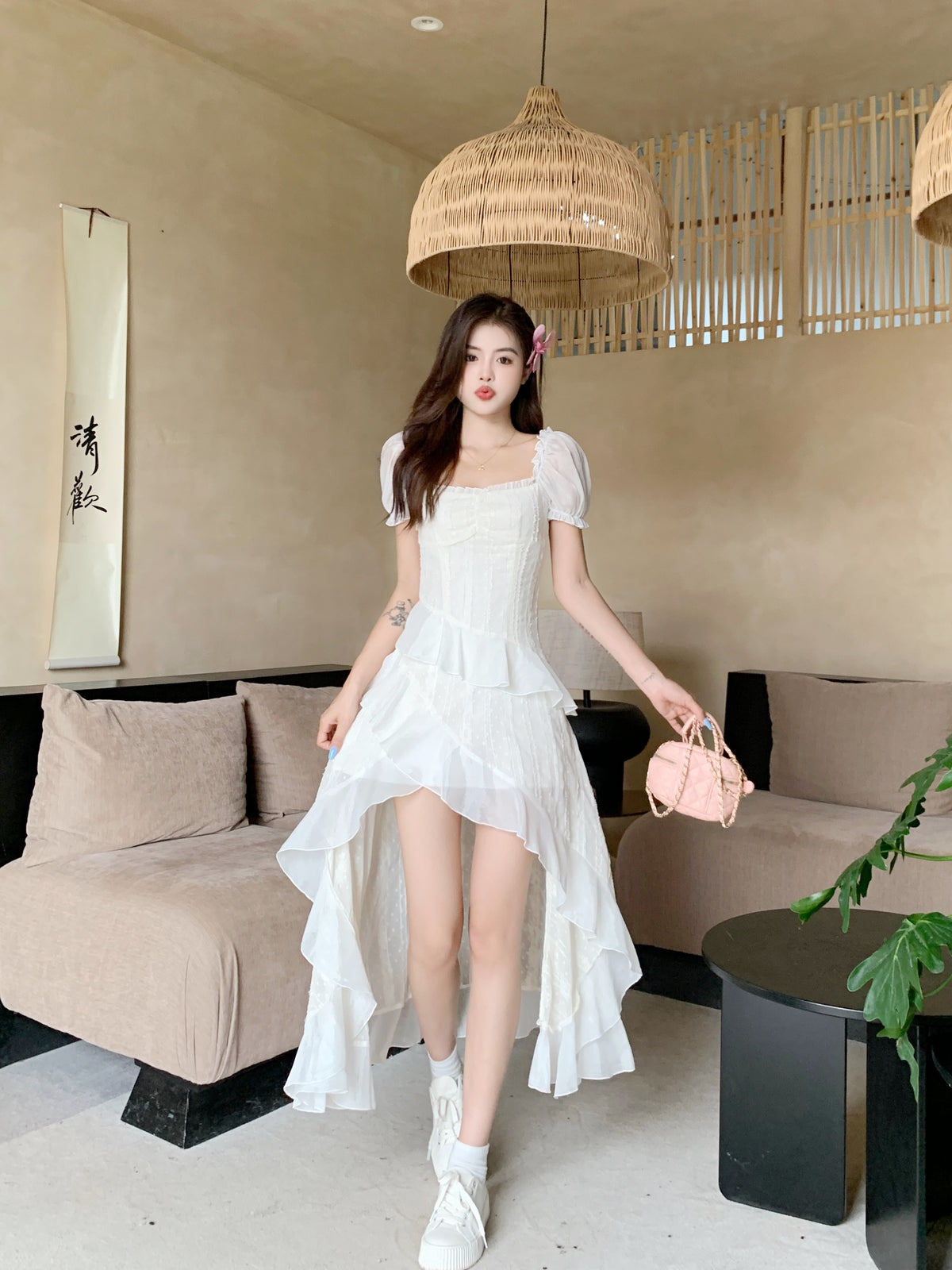 White Milkmaid Tiered Ruffle Midi Dress