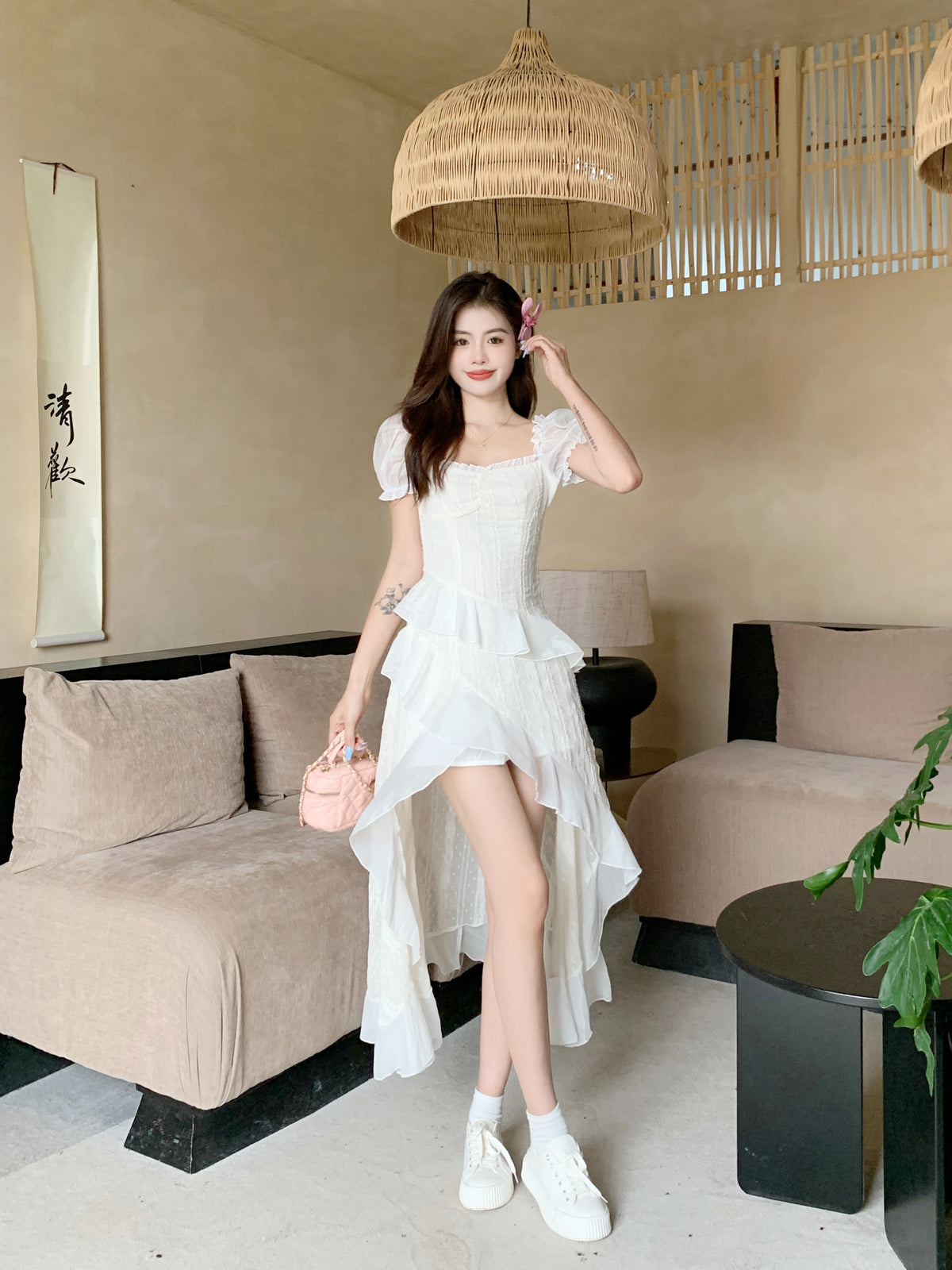 White Milkmaid Tiered Ruffle Midi Dress