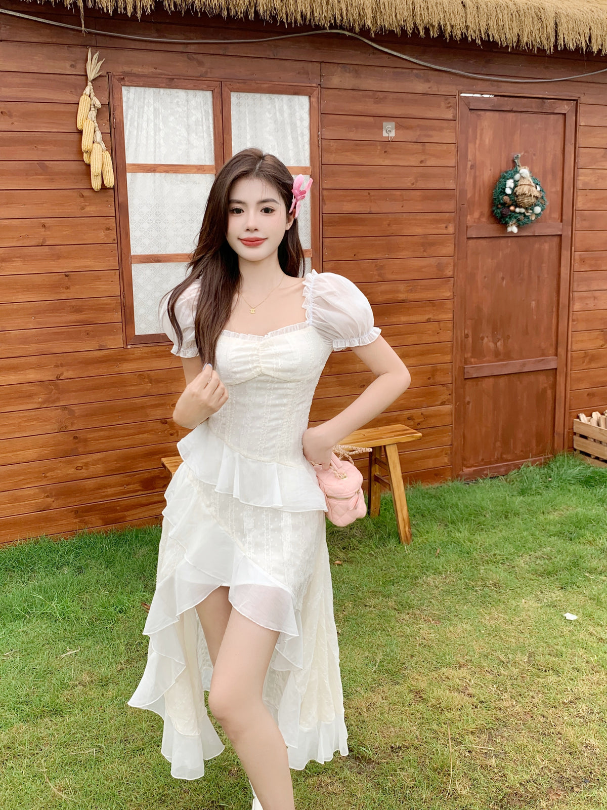 White Milkmaid Tiered Ruffle Midi Dress