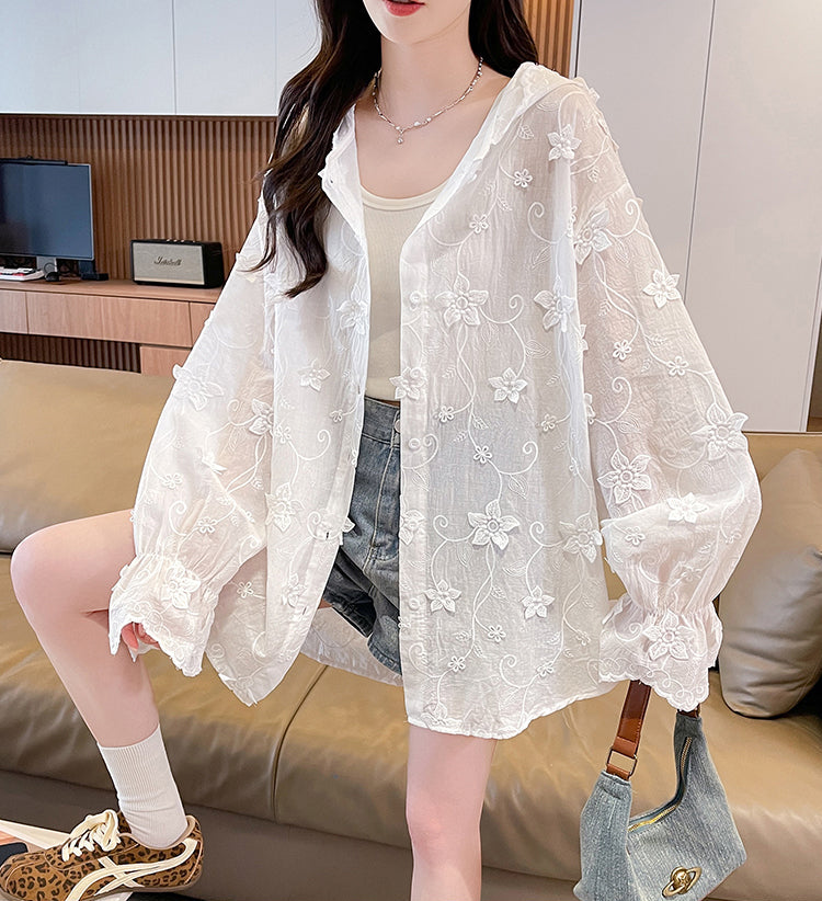 Fairycore Floral Lace Oversized Hooded Shacket