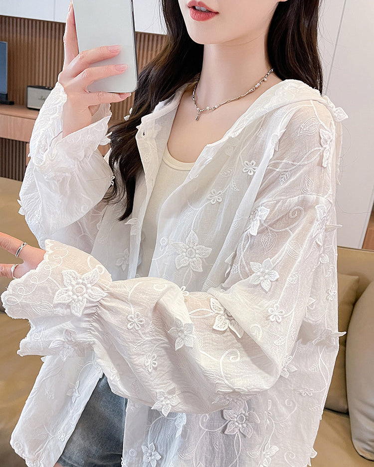 Fairycore Floral Lace Oversized Hooded Shacket