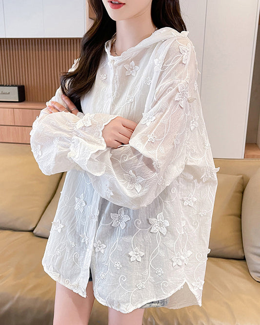 Fairycore Floral Lace Oversized Hooded Shacket